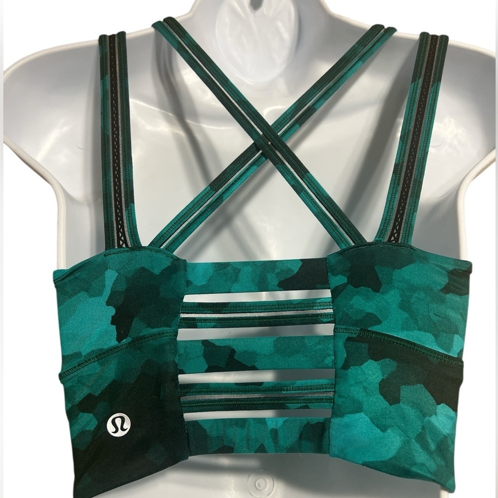 lululemon athletica Teal Camouflage Multi‑Strap Sports Bra Sz/4 - Picture 6 of 9